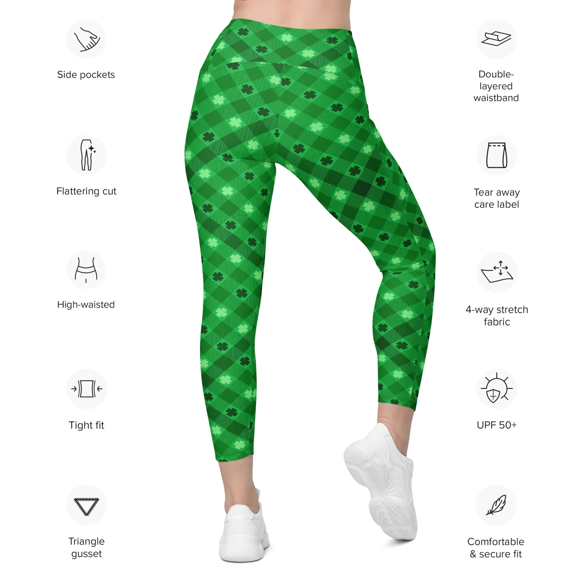 St. Patrick's Day Plaid Leggings With Pockets