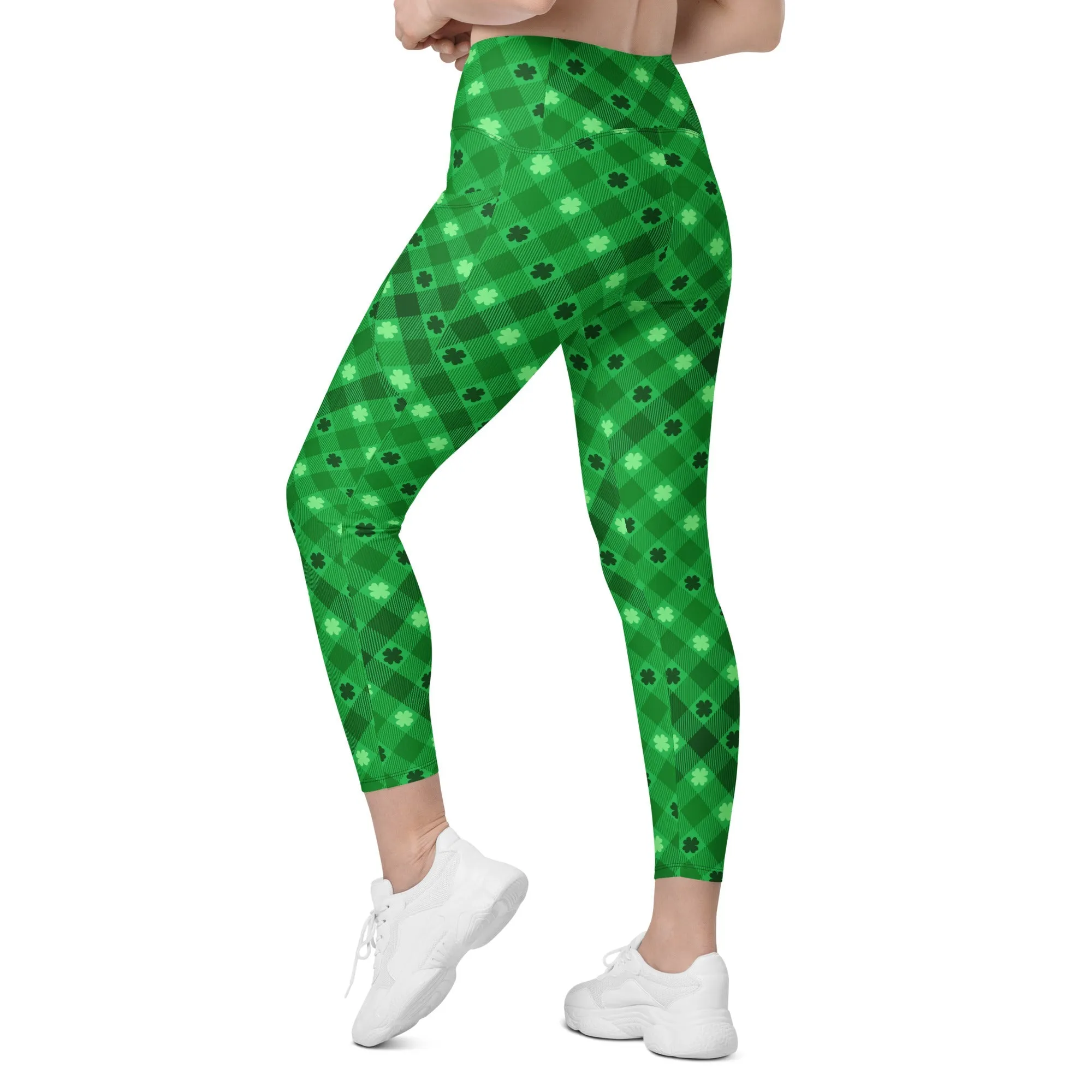 St. Patrick's Day Plaid Leggings With Pockets