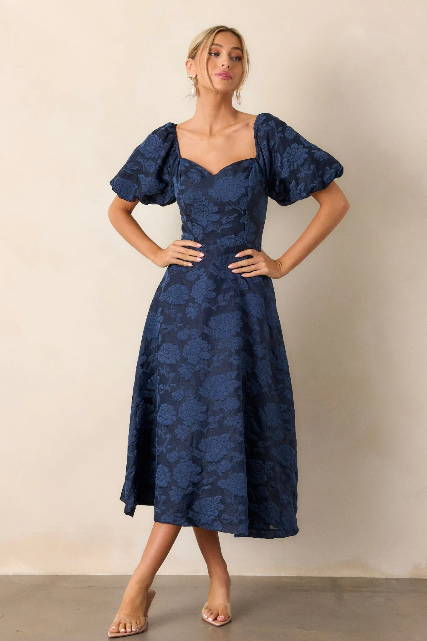 Starlit Evenings Navy Floral Jacquard Midi Dress