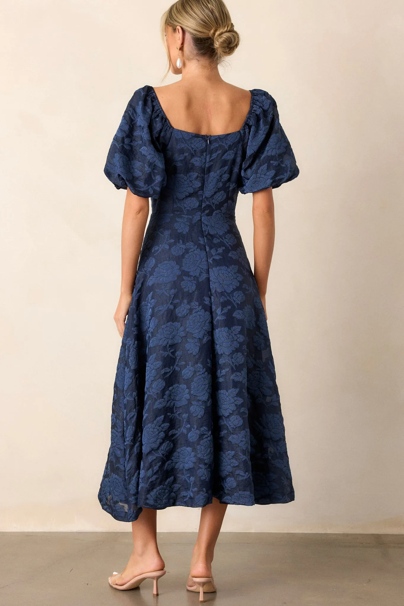 Starlit Evenings Navy Floral Jacquard Midi Dress