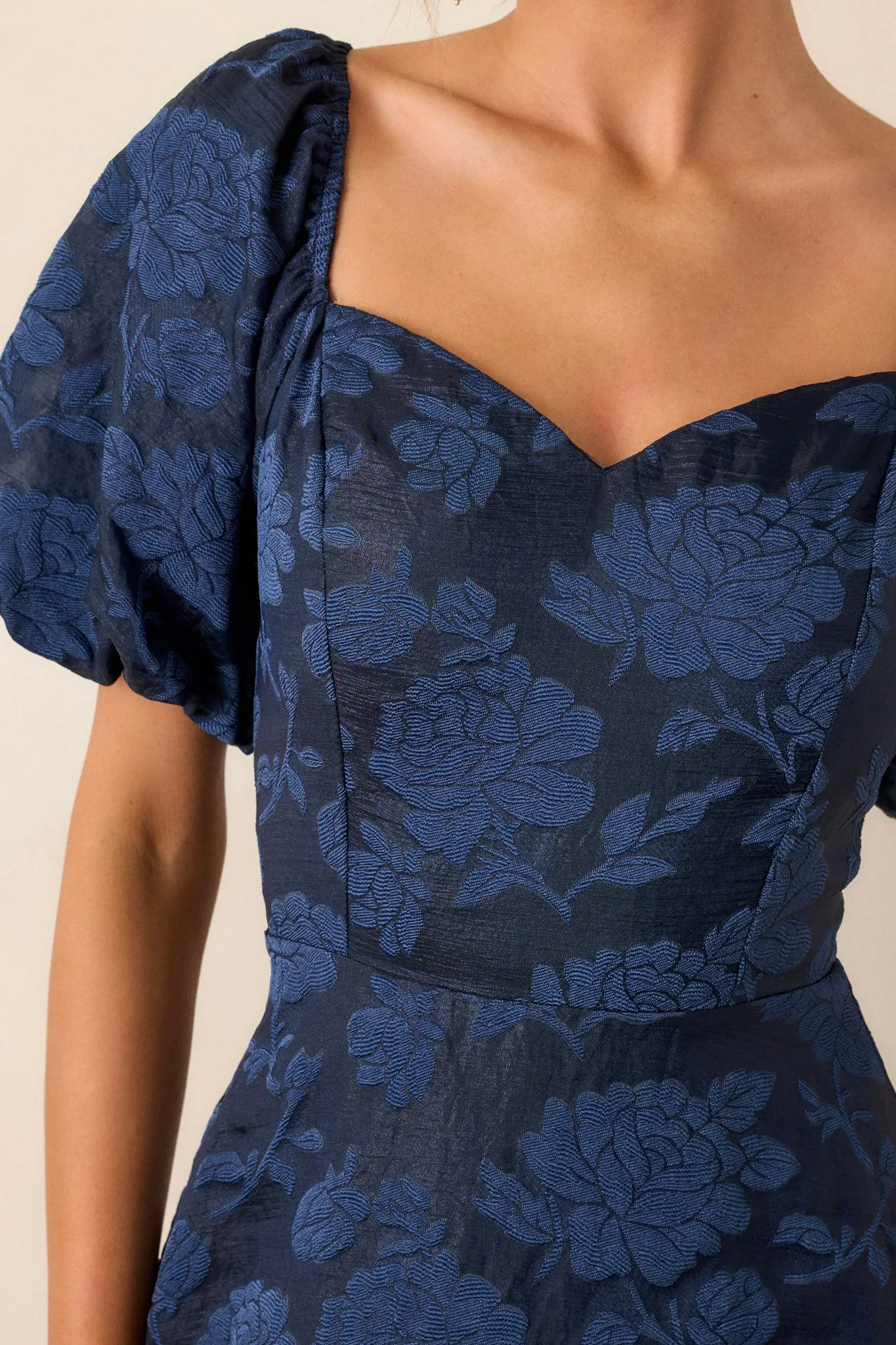 Starlit Evenings Navy Floral Jacquard Midi Dress