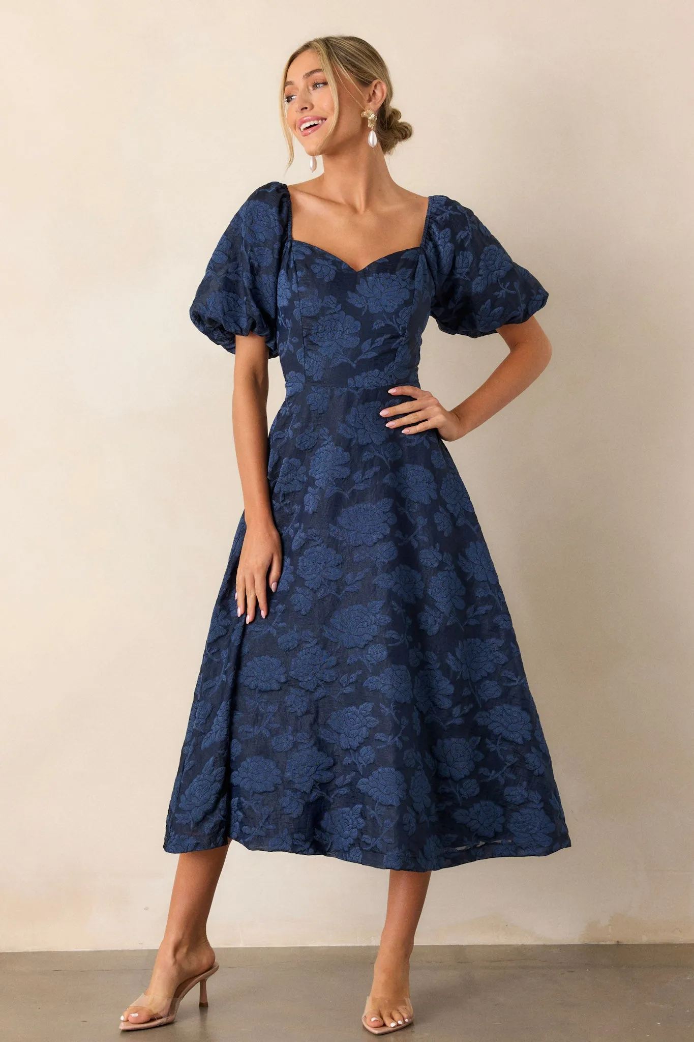 Starlit Evenings Navy Floral Jacquard Midi Dress