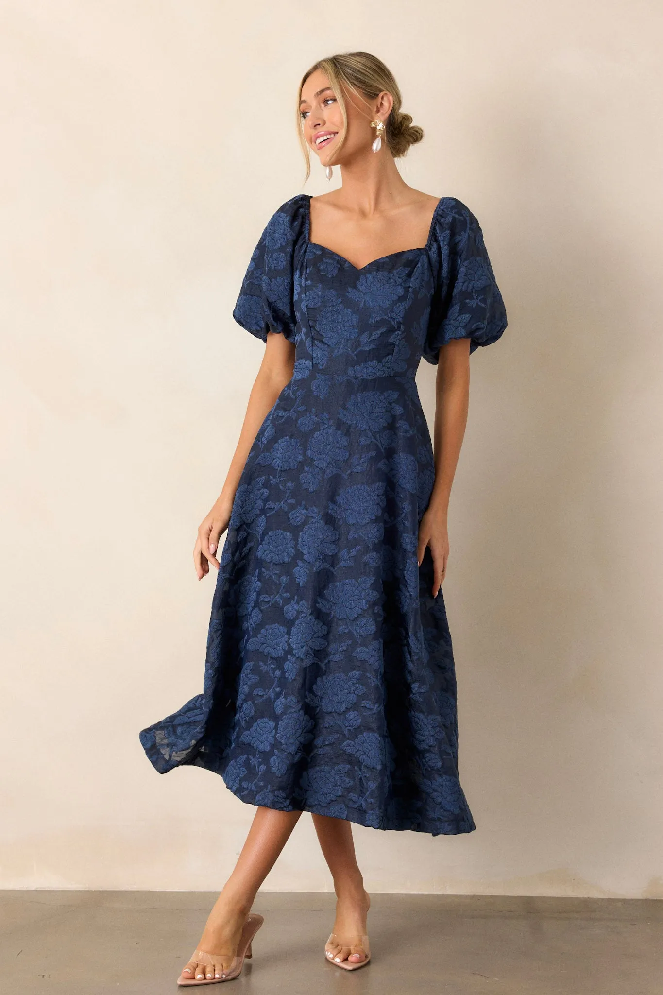 Starlit Evenings Navy Floral Jacquard Midi Dress