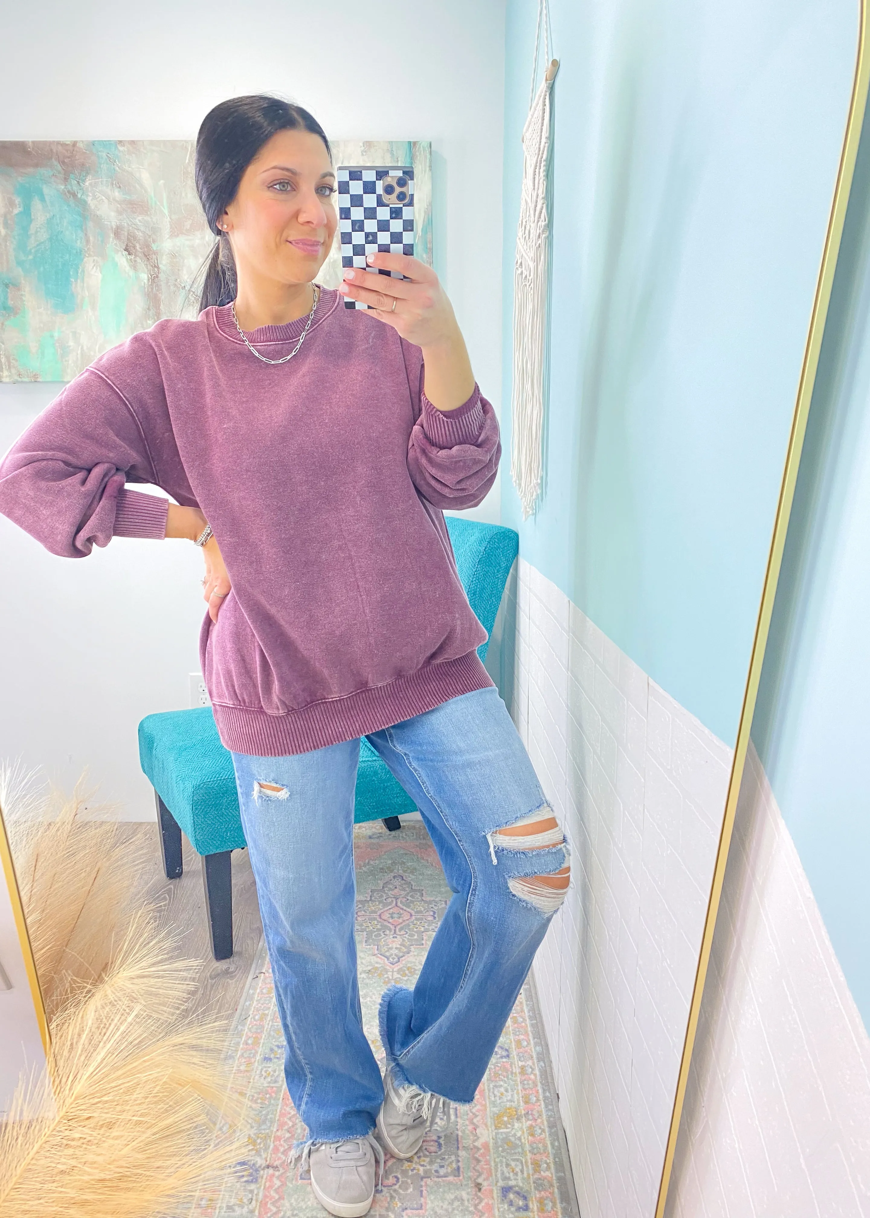 'Staying In' Eggplant Vintage Washed Sweatshirt