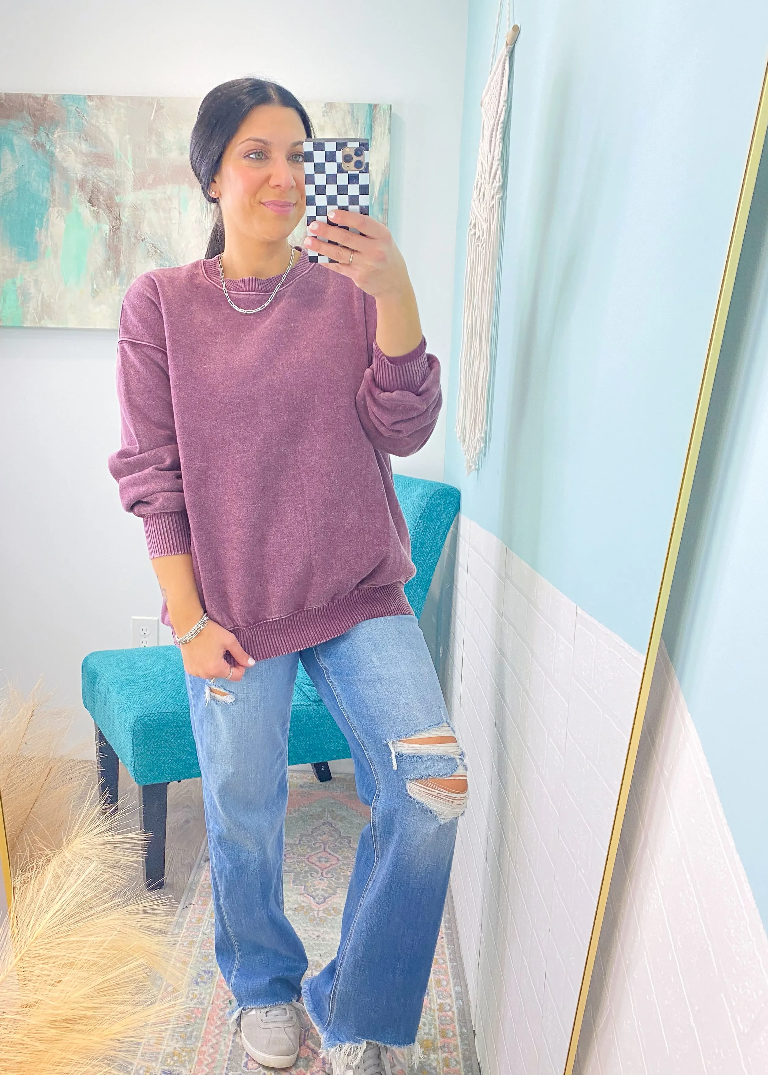 'Staying In' Eggplant Vintage Washed Sweatshirt