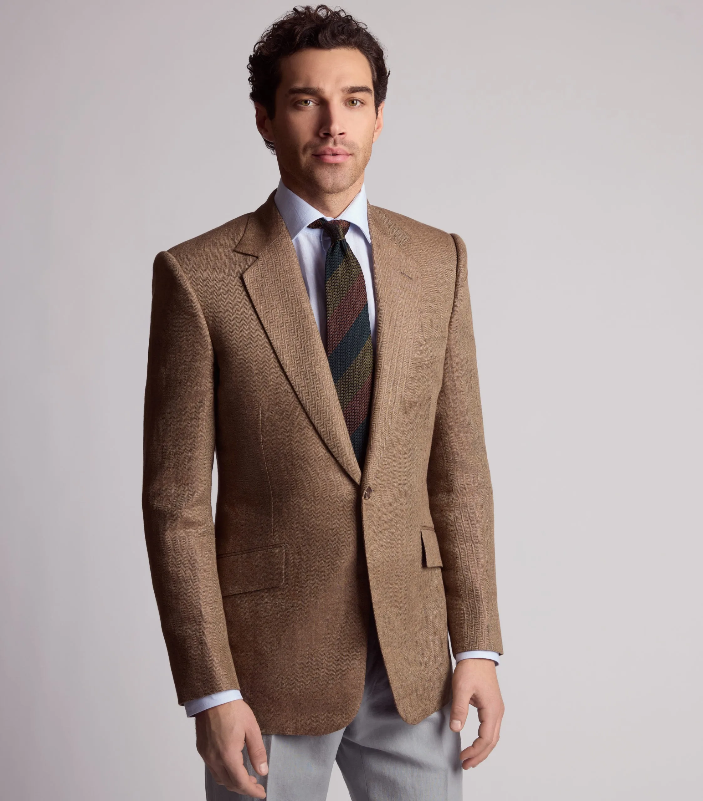 Tan Linen Herringbone Jacket