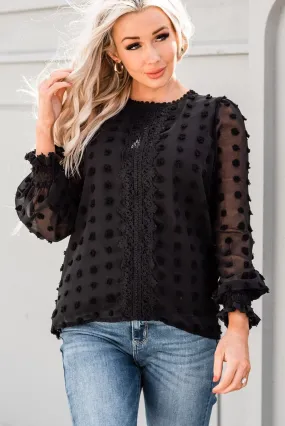 Textured Lace Tops: Black