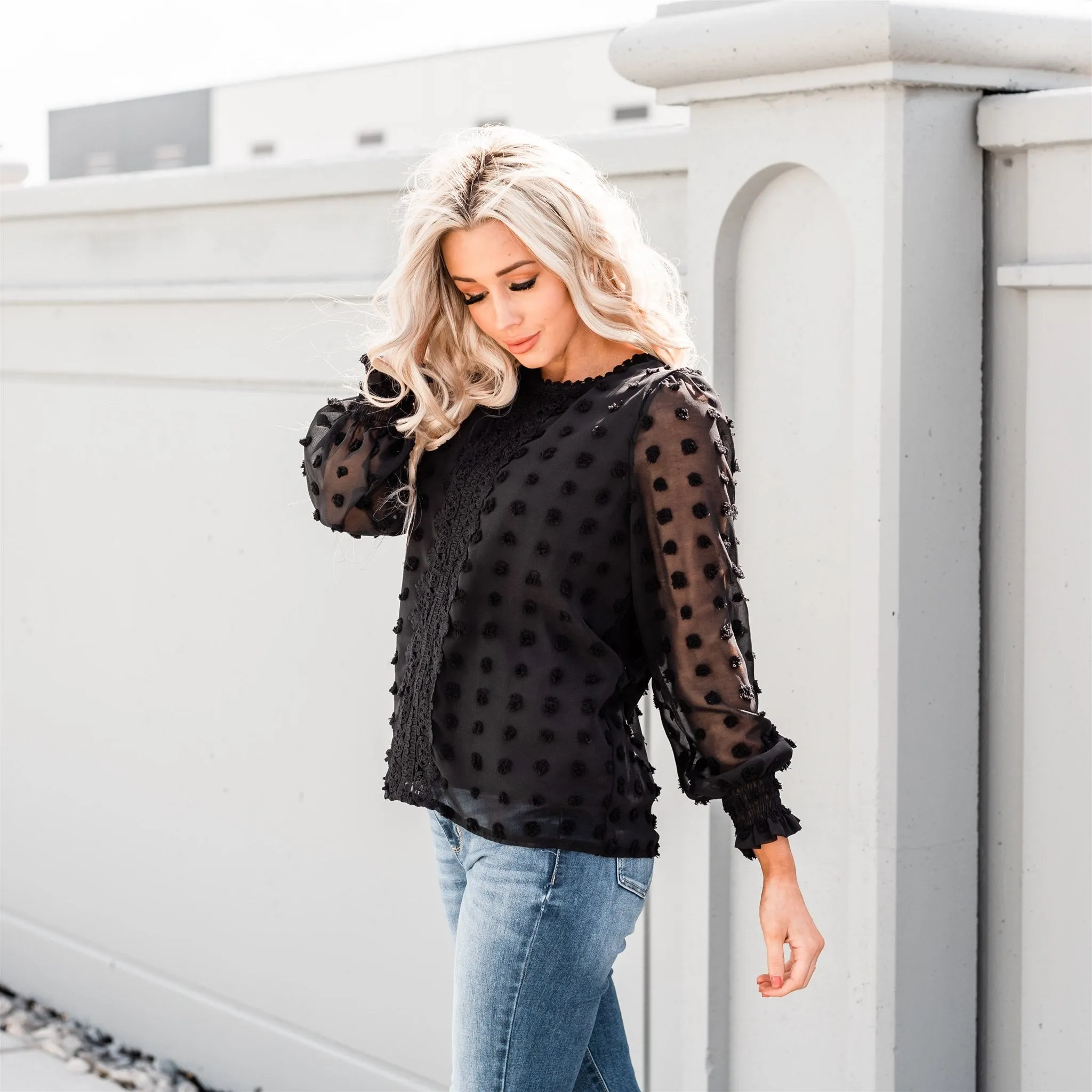 Textured Lace Tops: Black