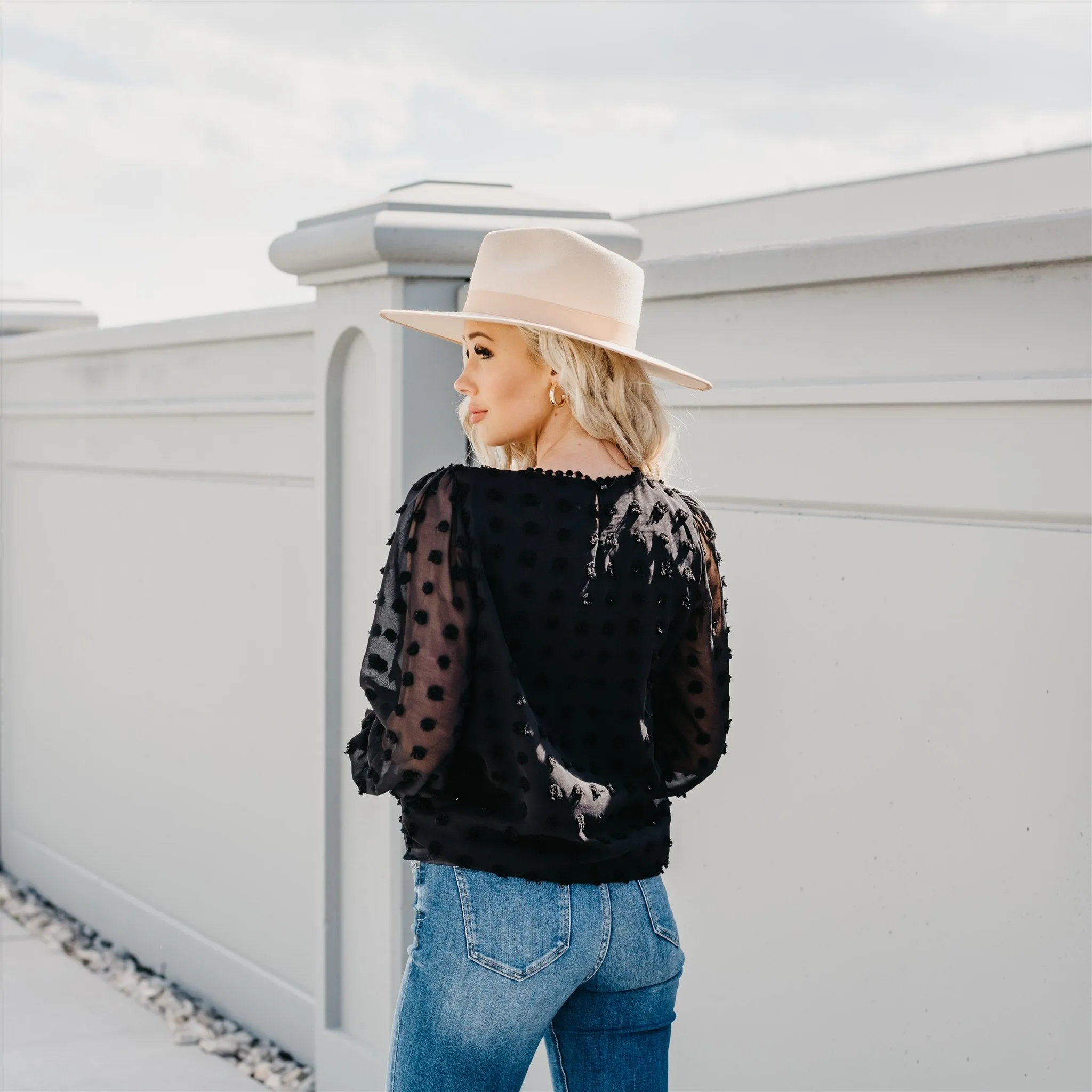 Textured Lace Tops: Black