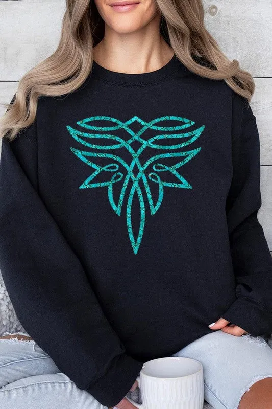 Turquoise Boot Stitch Graphic Fleece Sweatshirt