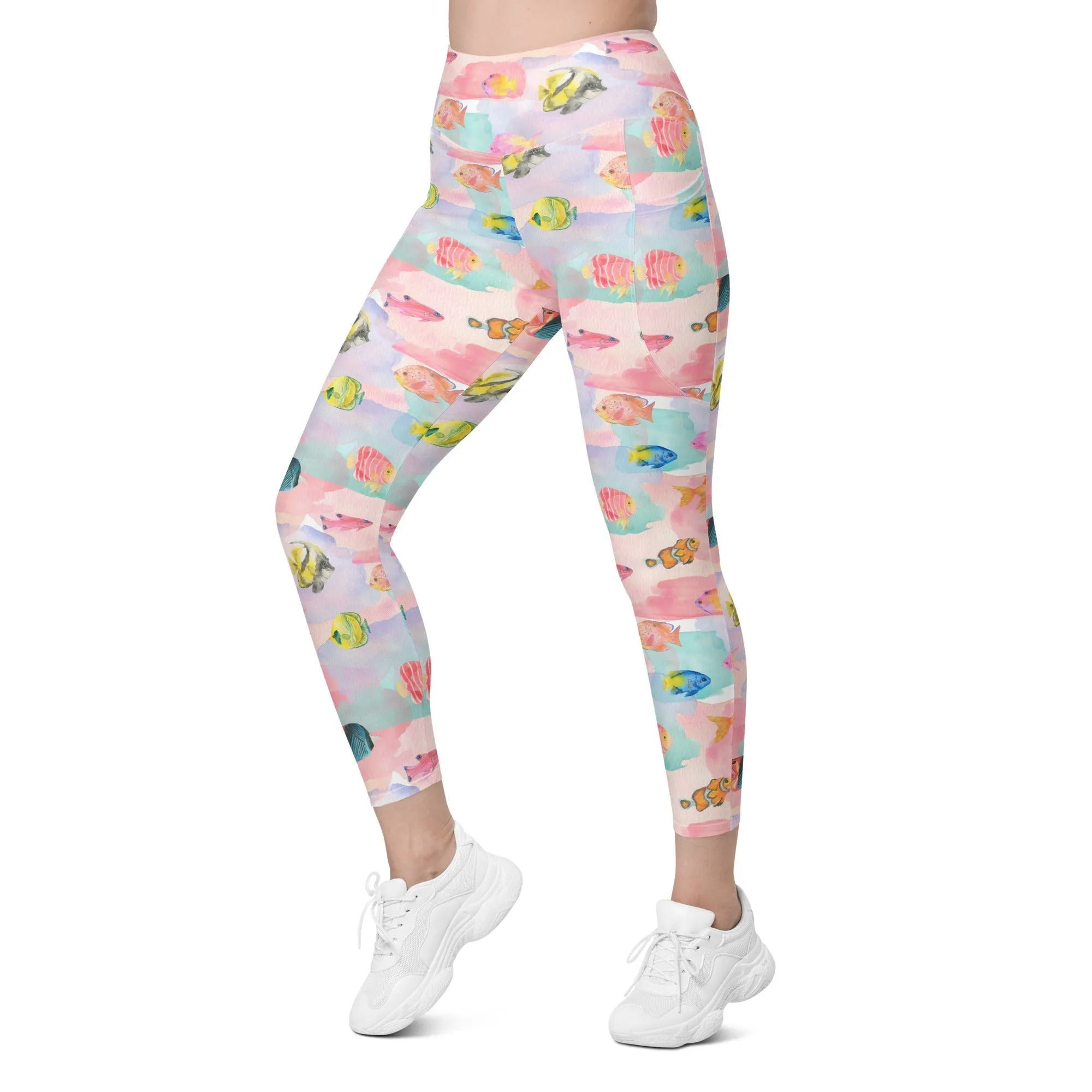 Watercolor Fish Leggings With Pockets