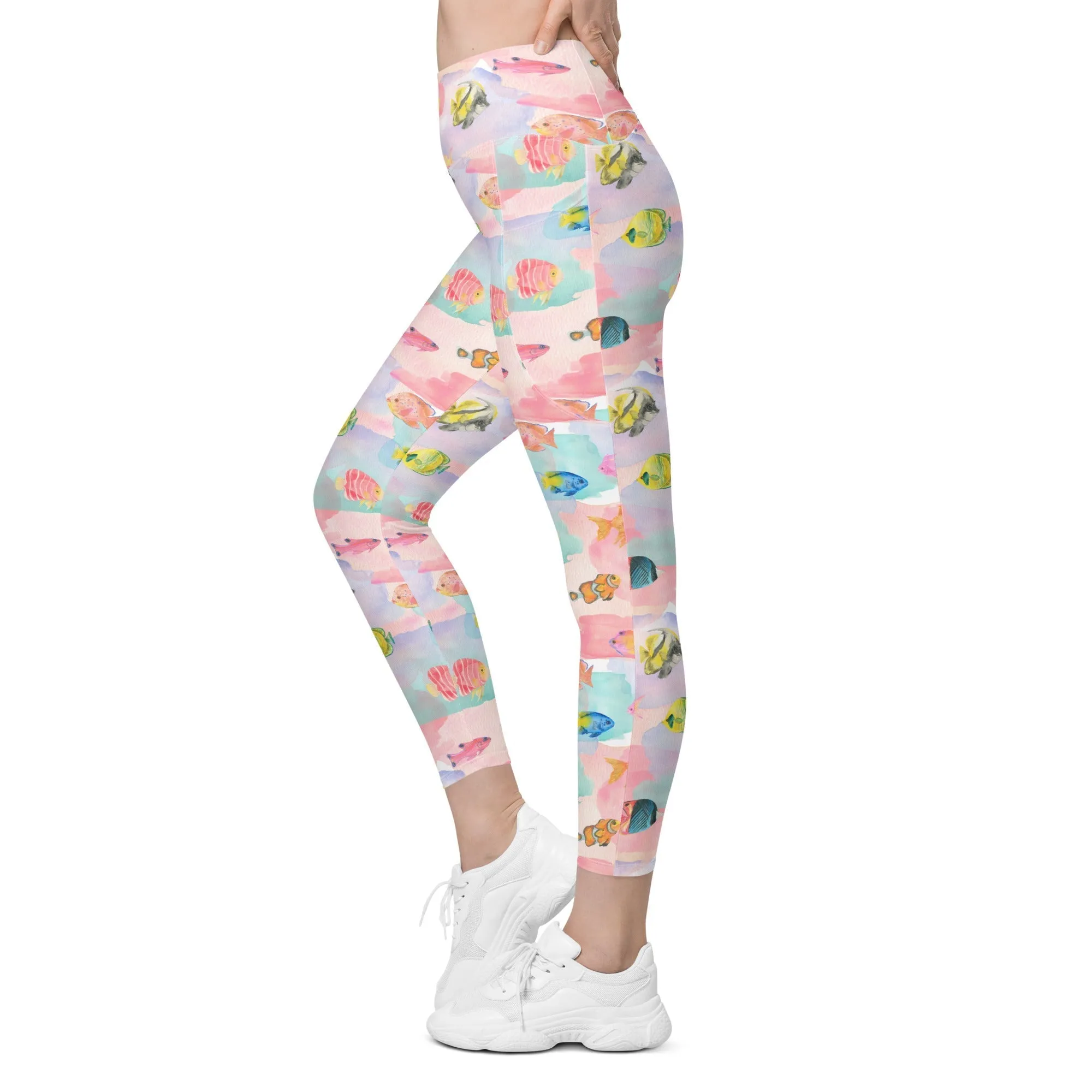 Watercolor Fish Leggings With Pockets