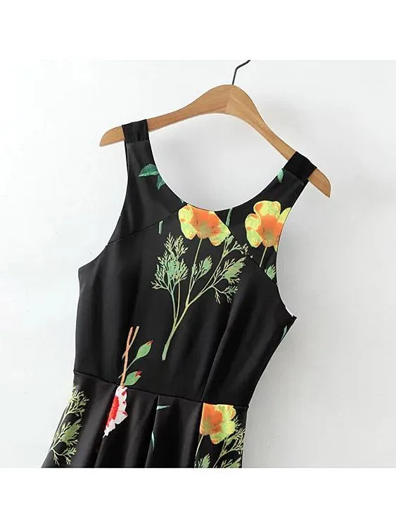 Wholesale Crew Neck Sleeveless Floral Print Dresses