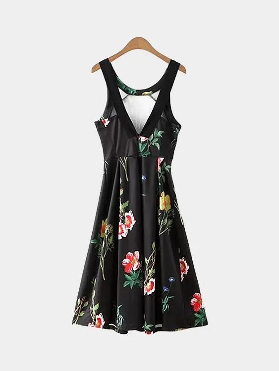 Wholesale Crew Neck Sleeveless Floral Print Dresses