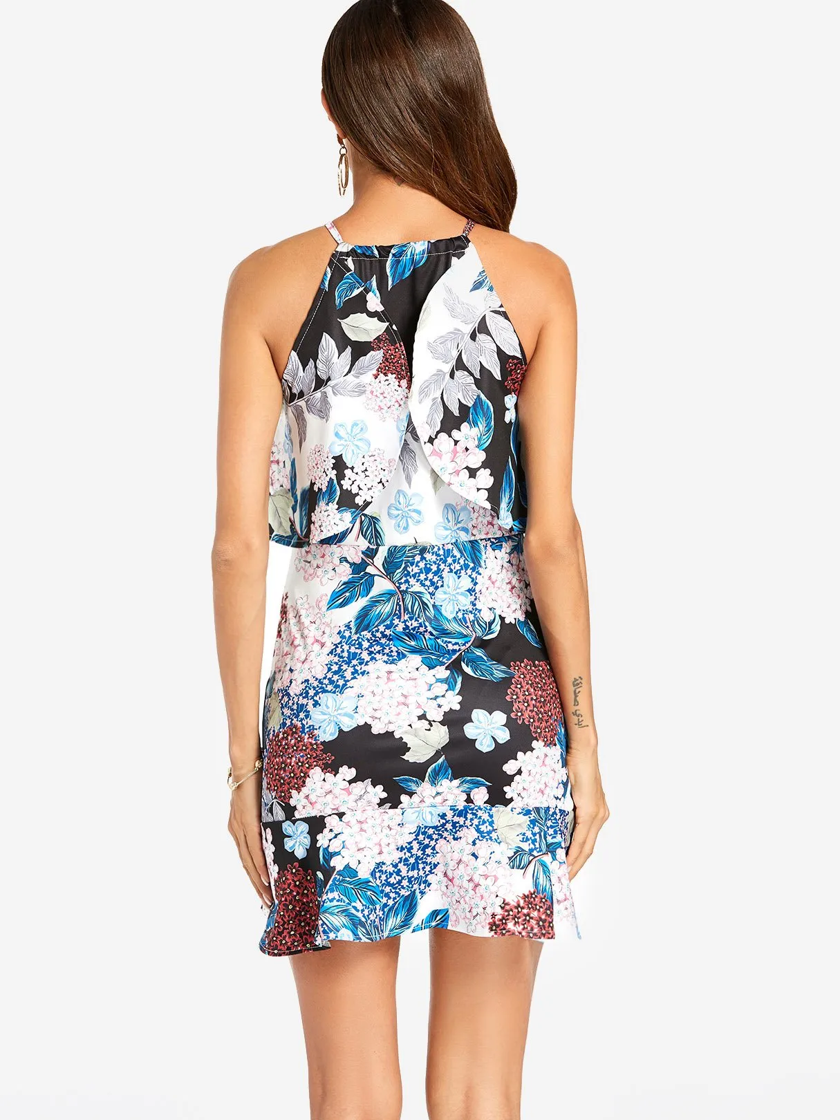 Wholesale Sleeveless Floral Print Flouncy Mini Dress