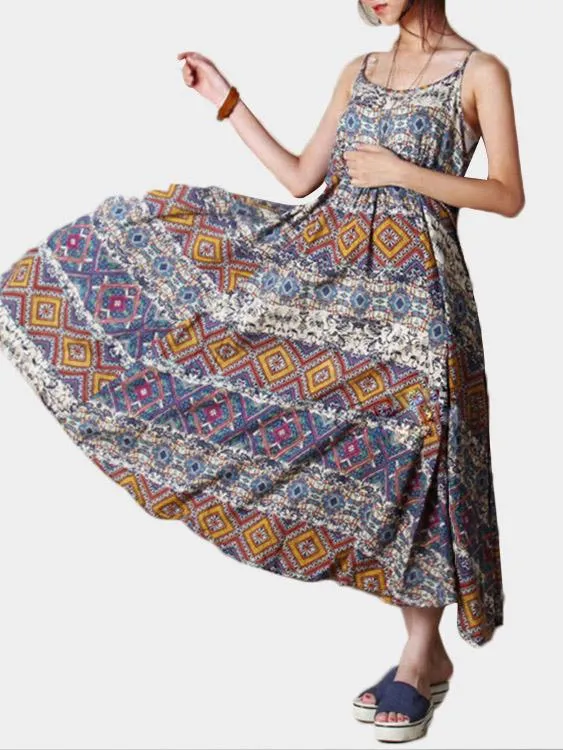 Wholesale Sleeveless Tribal Print Backless Dresses