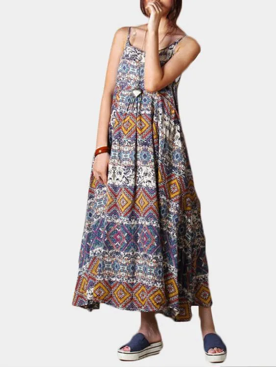 Wholesale Sleeveless Tribal Print Backless Dresses