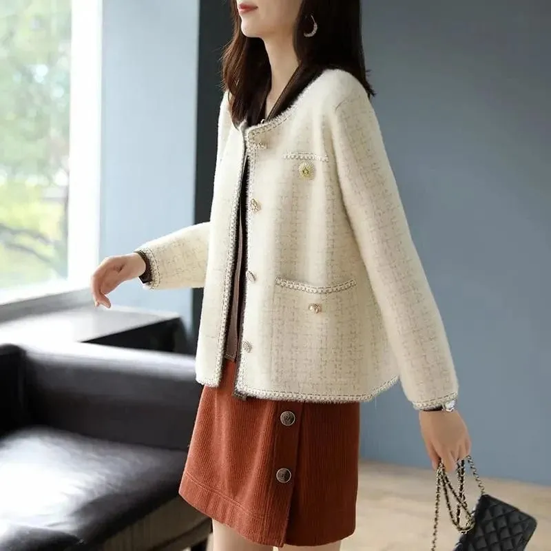 Women Elegant Faux Mink Cashmere Sweater Vintage Luxury Design