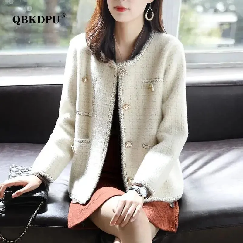 Women Elegant Faux Mink Cashmere Sweater Vintage Luxury Design