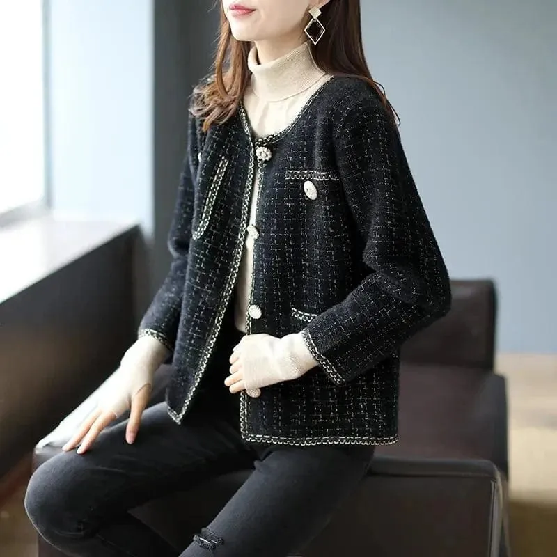 Women Elegant Faux Mink Cashmere Sweater Vintage Luxury Design