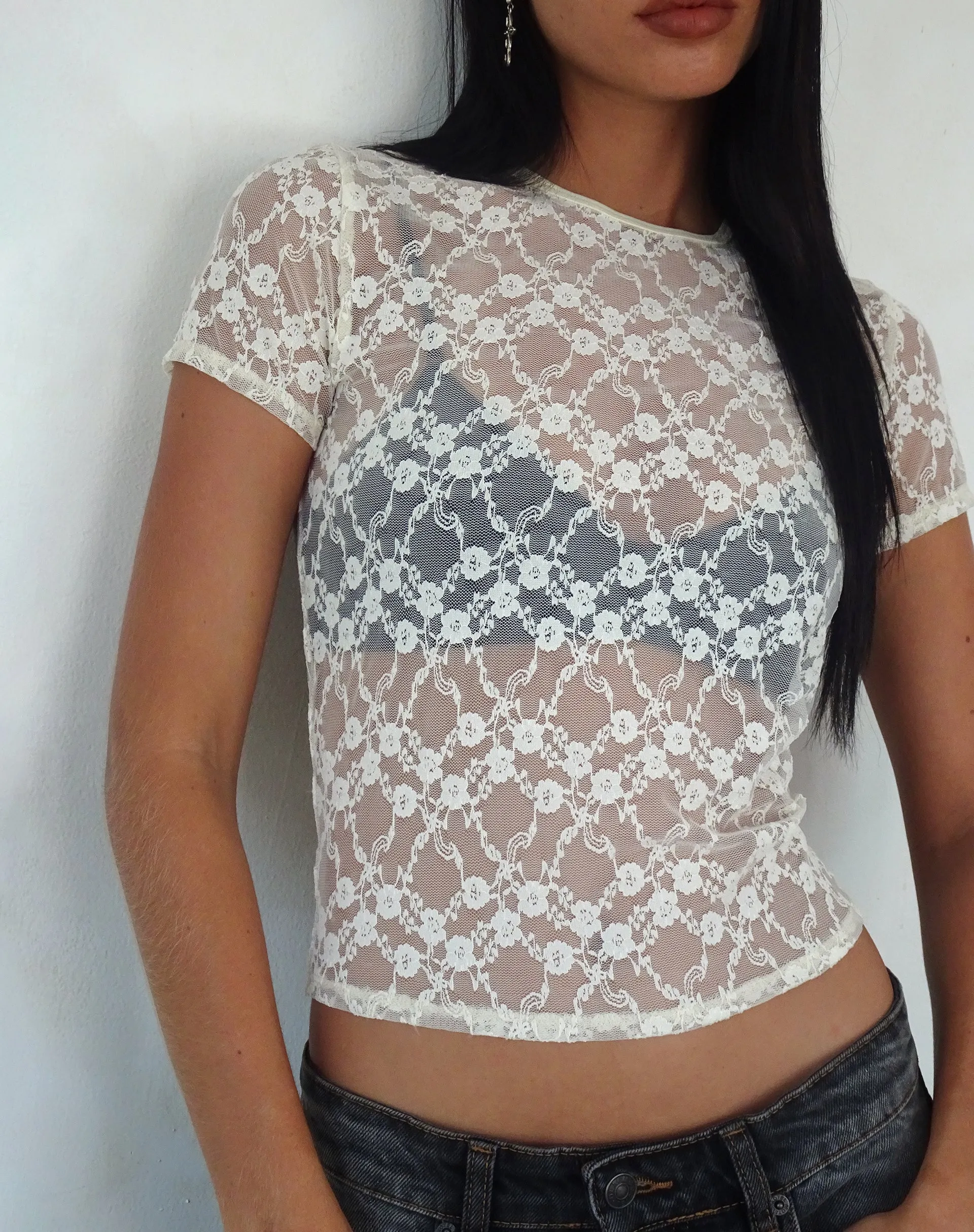 Zorani Lace Baby Tee in Ivory